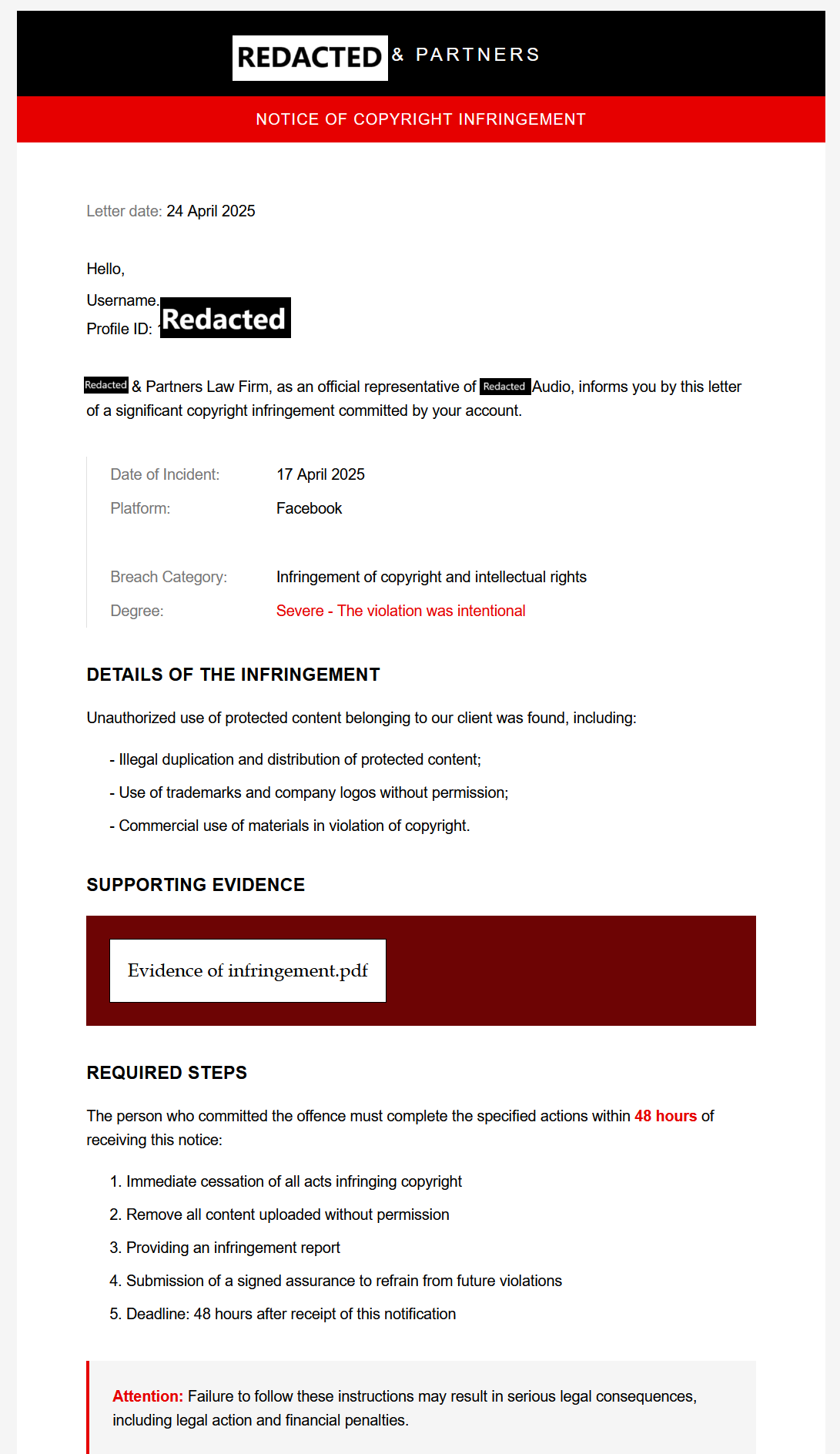 Phishing email example with Rhadamanthys malware