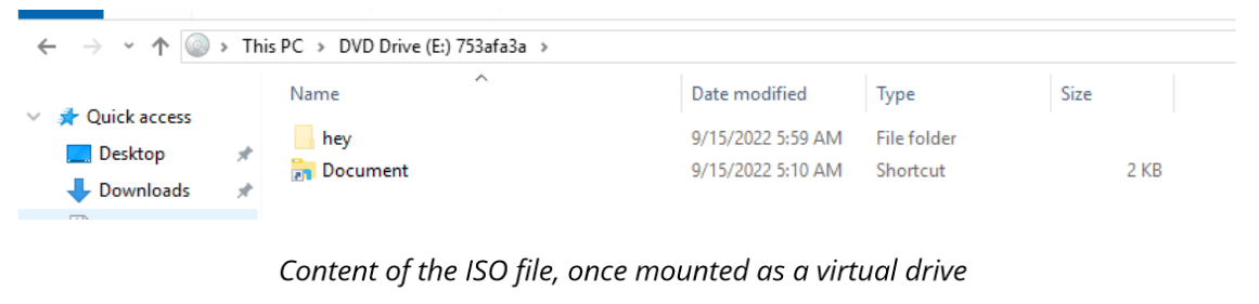 Content of the ISO file, once mounted as a virtual drive