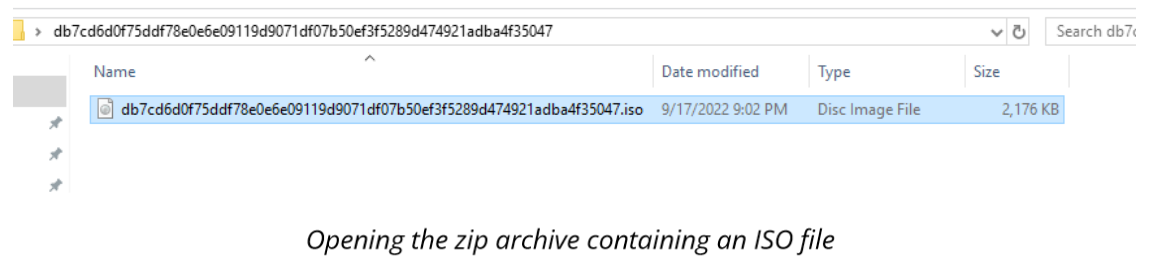 Opening the zip archive containing an ISO file