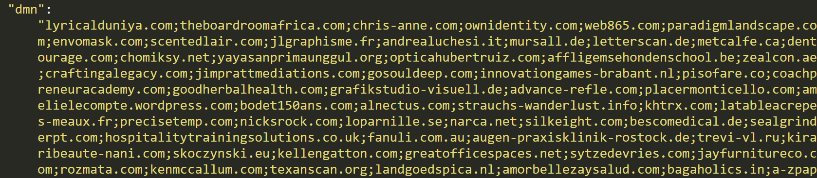 Sodinokibi domain list from the configuration file