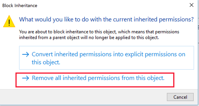 Remove all inherited permissions for object
