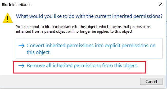 Remove all inherited permissions for object