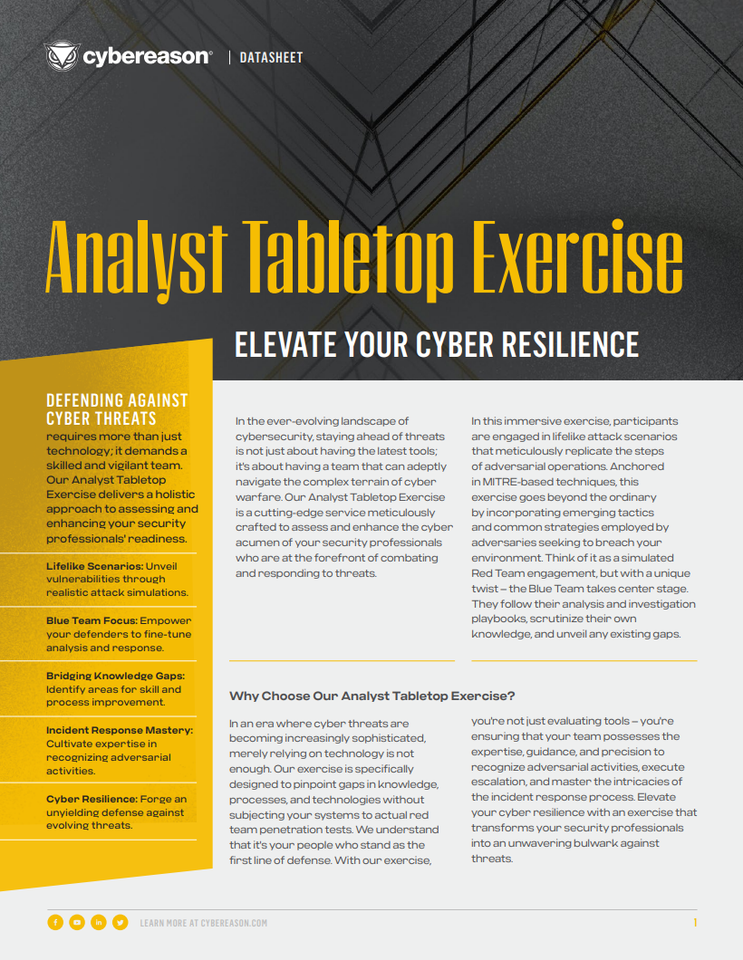Analyst Tabletop Exercise Datasheet